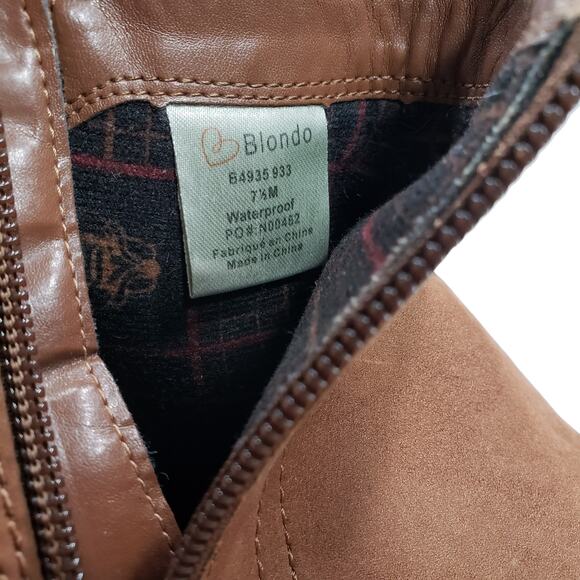 Blondo 7.5 Suede Leather Bootie Ankle Boots Women Tan Beige Zip Stacked Heel 2" - Picture 9 of 12